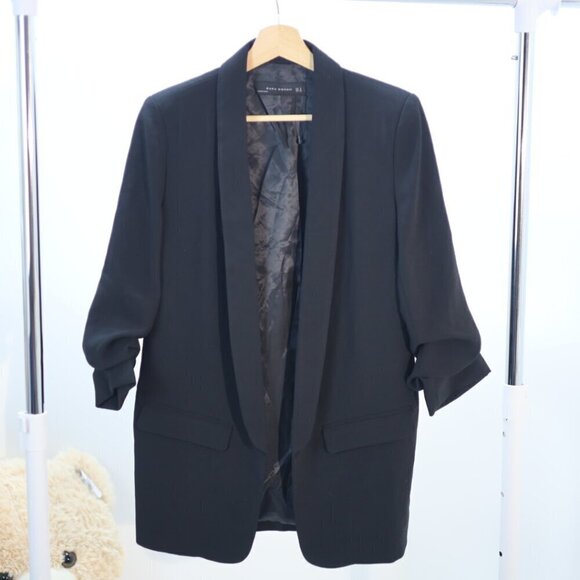 Zara Jackets & Blazers - Zara Ruched Scrunch Sleeve Boyfriend Blazer Solid Black Size S